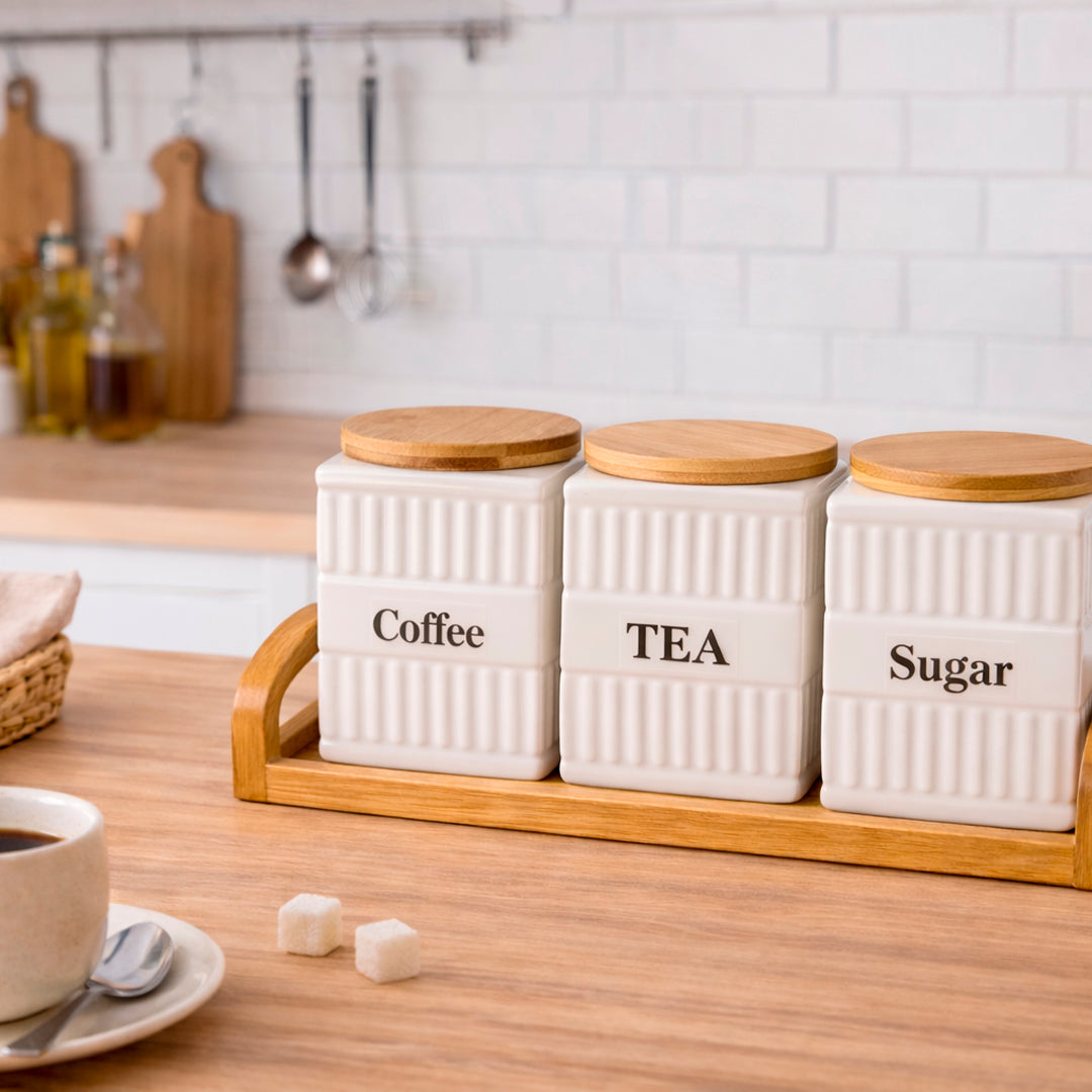 Set de Frascos de Cerámica y Bambú