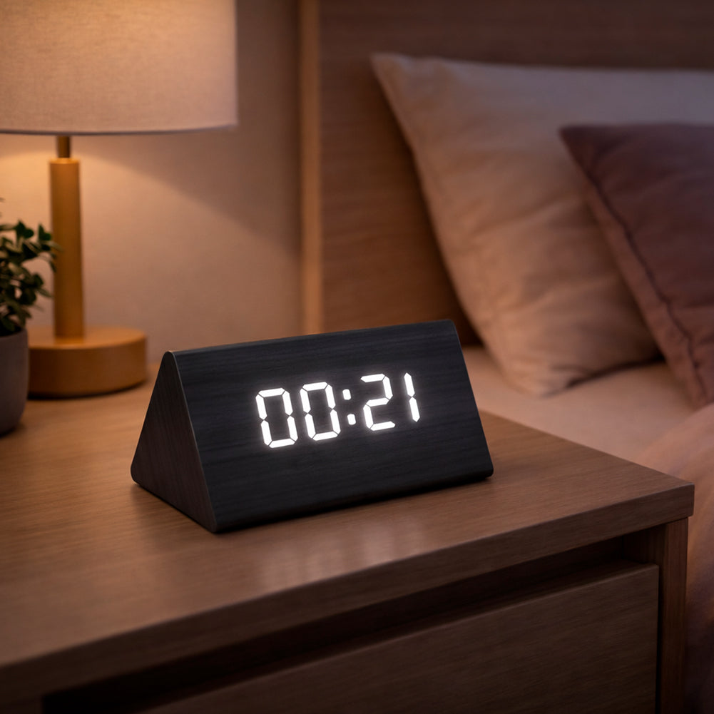 Reloj Despertador Led de Madera digital