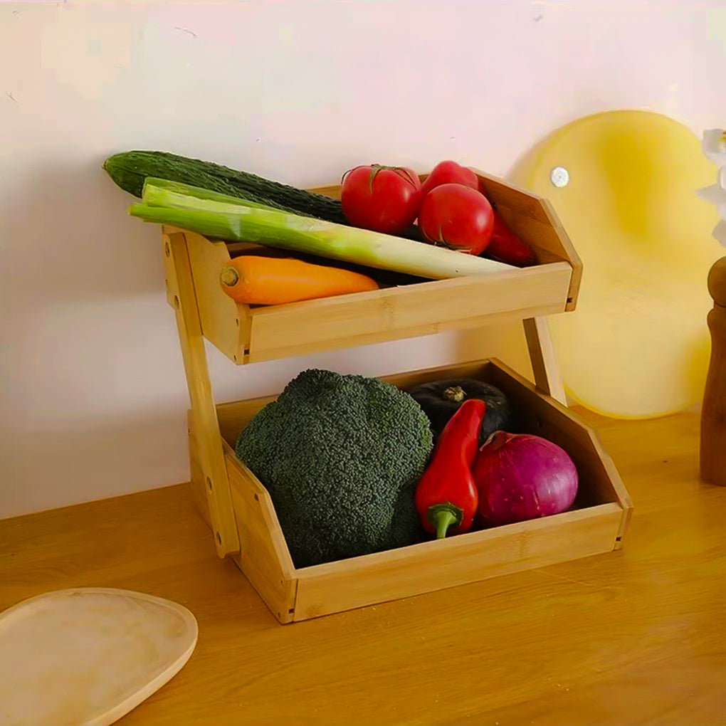 Frutero y Organizador de Bambú de 2 Niveles