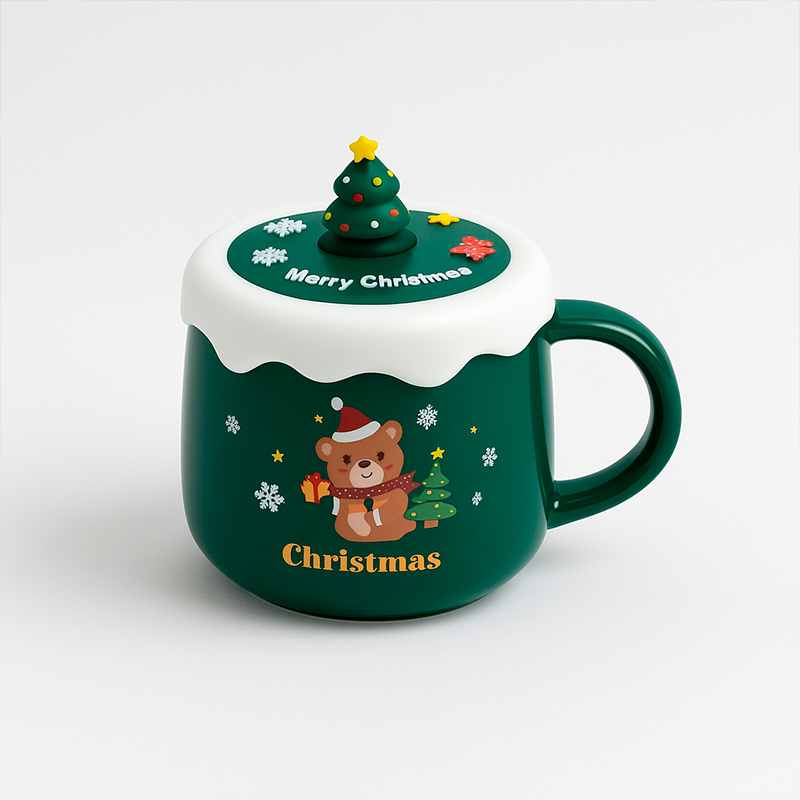 Taza con tapa en forma de árbol