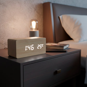 Reloj Digital LED despertador de Madera