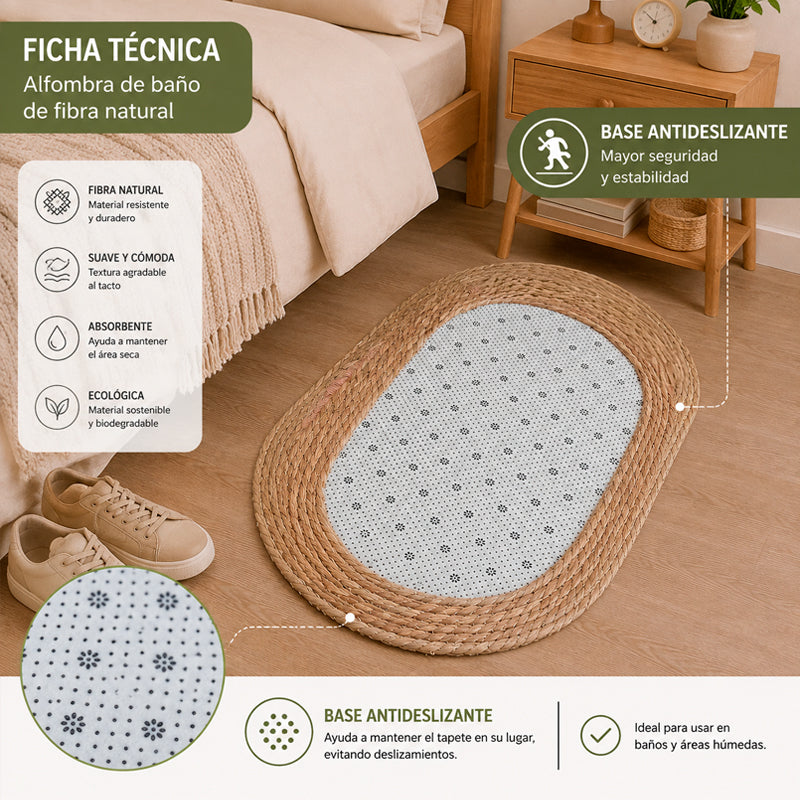 Alfombra Ovalada de Yute con Base Antideslizante