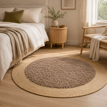 Alfombra Redonda de Fibra Natural con Centro Peludo – 120 cm