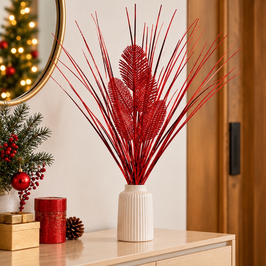 Adorno Navideño Artificial de Hierba Metálica