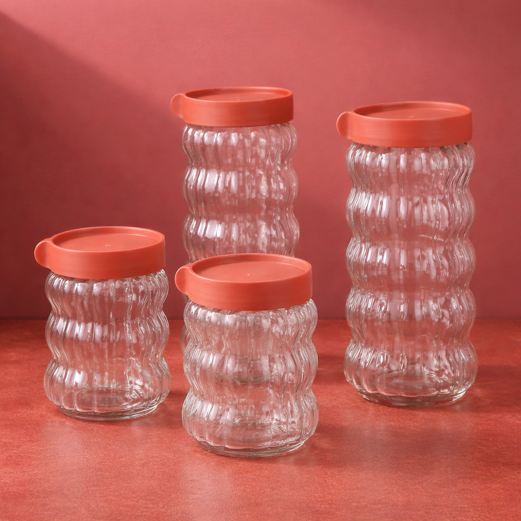 Set de 4 Frascos de Vidrio Hermético para Cocina