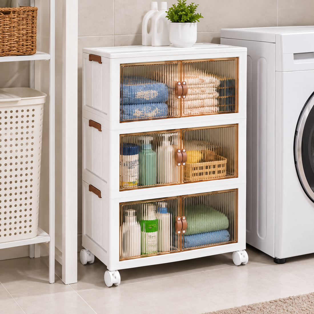 Estante Plegable de 3 Niveles con Ruedas