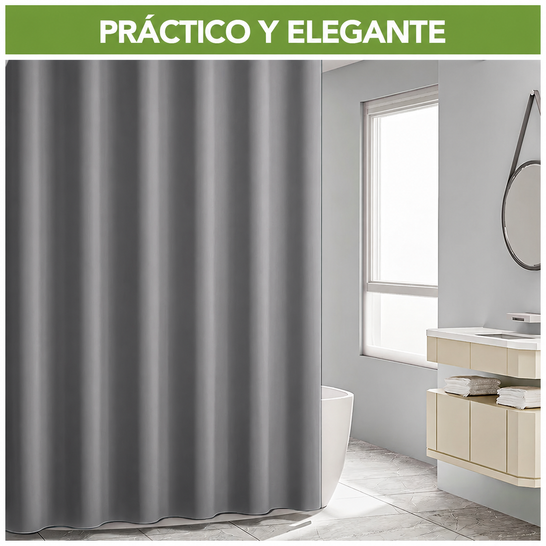 Cortina de Baño Impermeable con 12 Ganchos