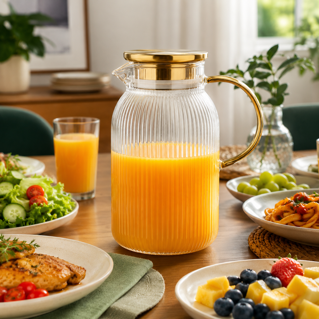 Jarra de vidrio premium con tapa dorada 1500ml
