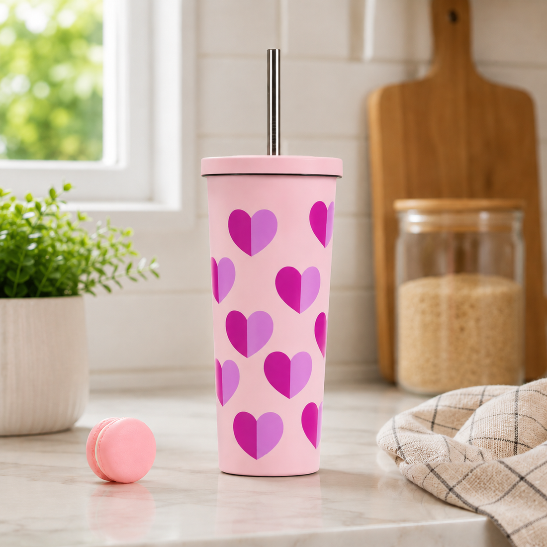 Termo Vaso con Diseño de Corazones