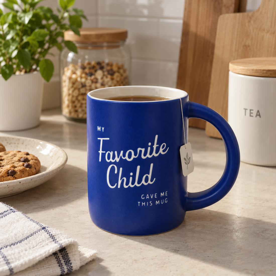 Taza de Loza Azul con Frase Decorativa