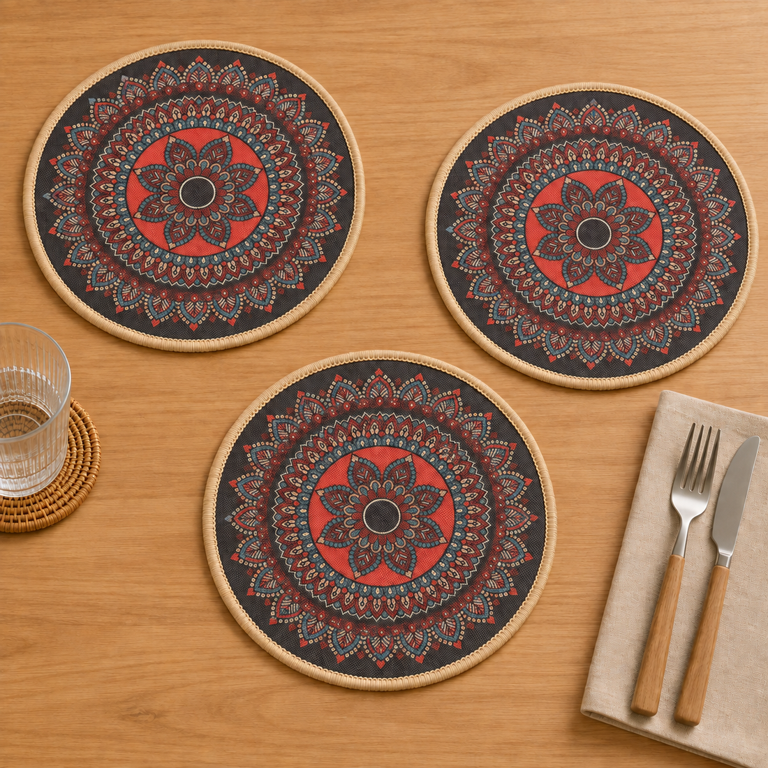 Individual Redondo Decorativo Mandala – Set x3