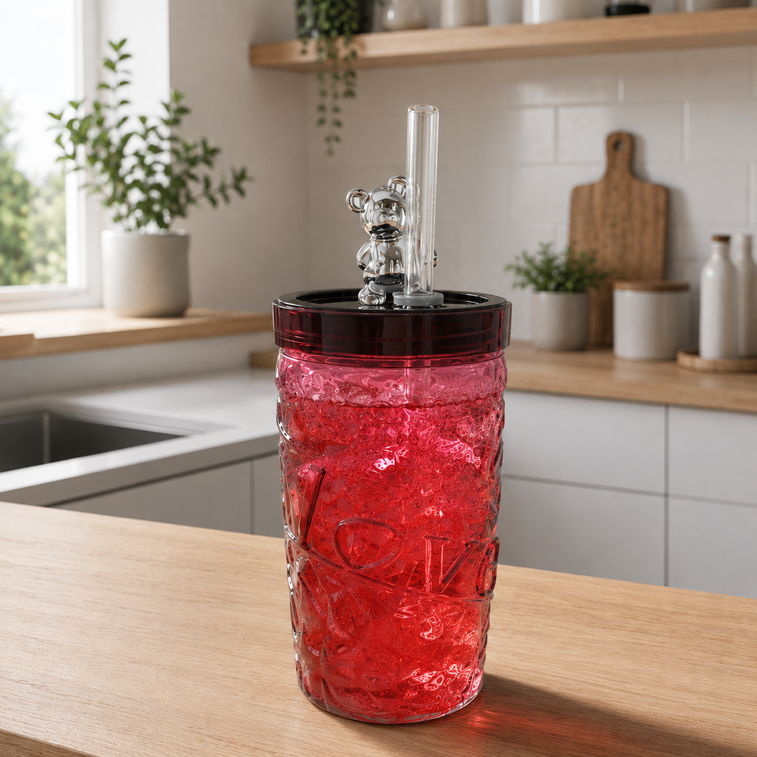 Vaso LOVE con sorbete de vidrio