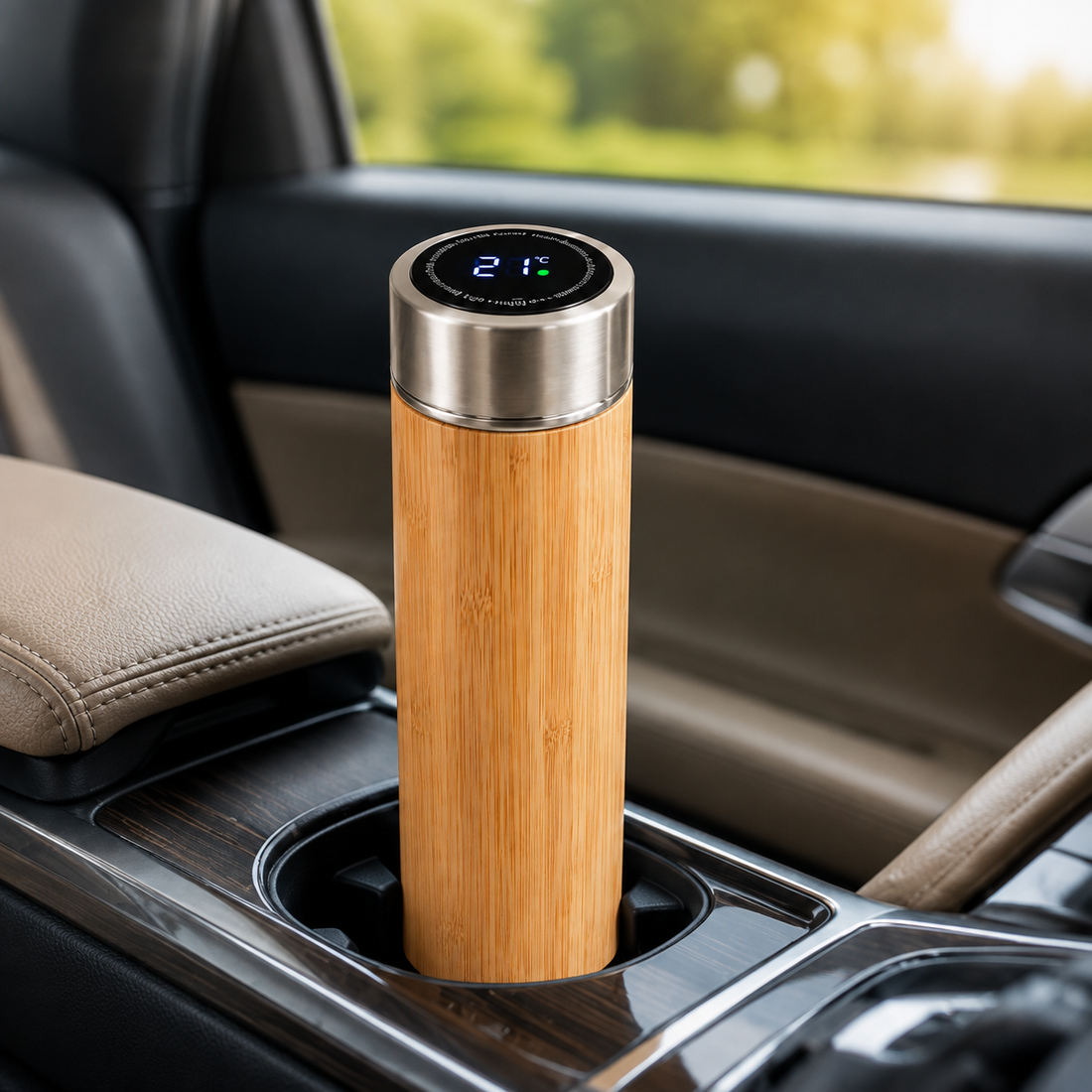 Termo Térmico de Bambú con Tapa Digital 500 ml