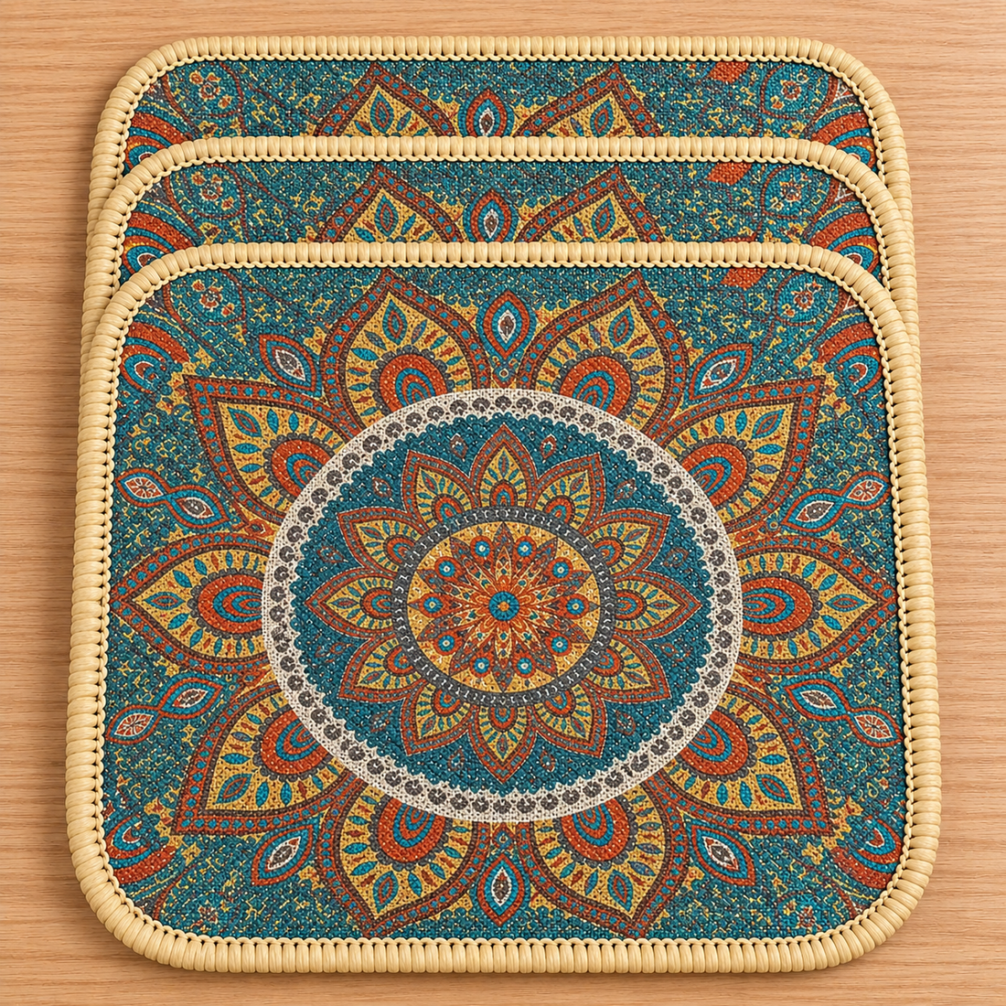 Set x3 Individuales Mandalas Boho Terracota Cuadrado