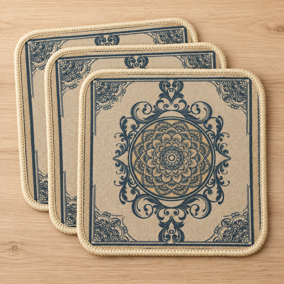 Set x3 Indivuales Mandala Azul Imperial Cuadrado