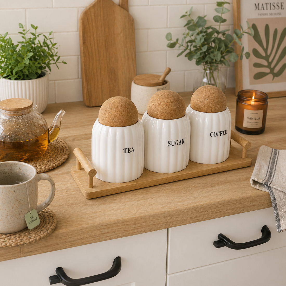 Set de Frascos de Cocina con Base de Bambú