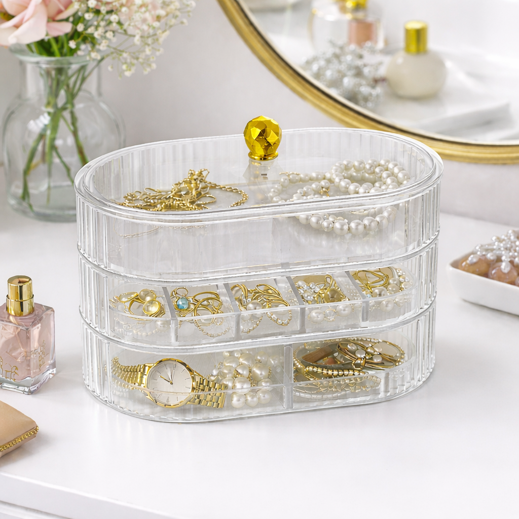 Joyero Organizador de 3 Niveles con Compartimentos