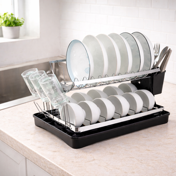 Escurridor de Platos Doble Nivel con Bandeja Antigoteo
