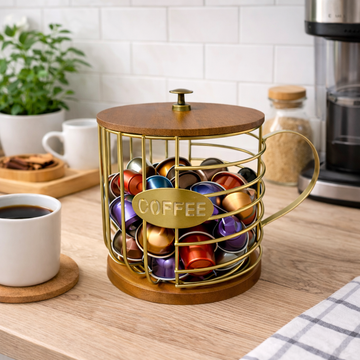Organizador de Cápsulas de Café con Tapa de Madera