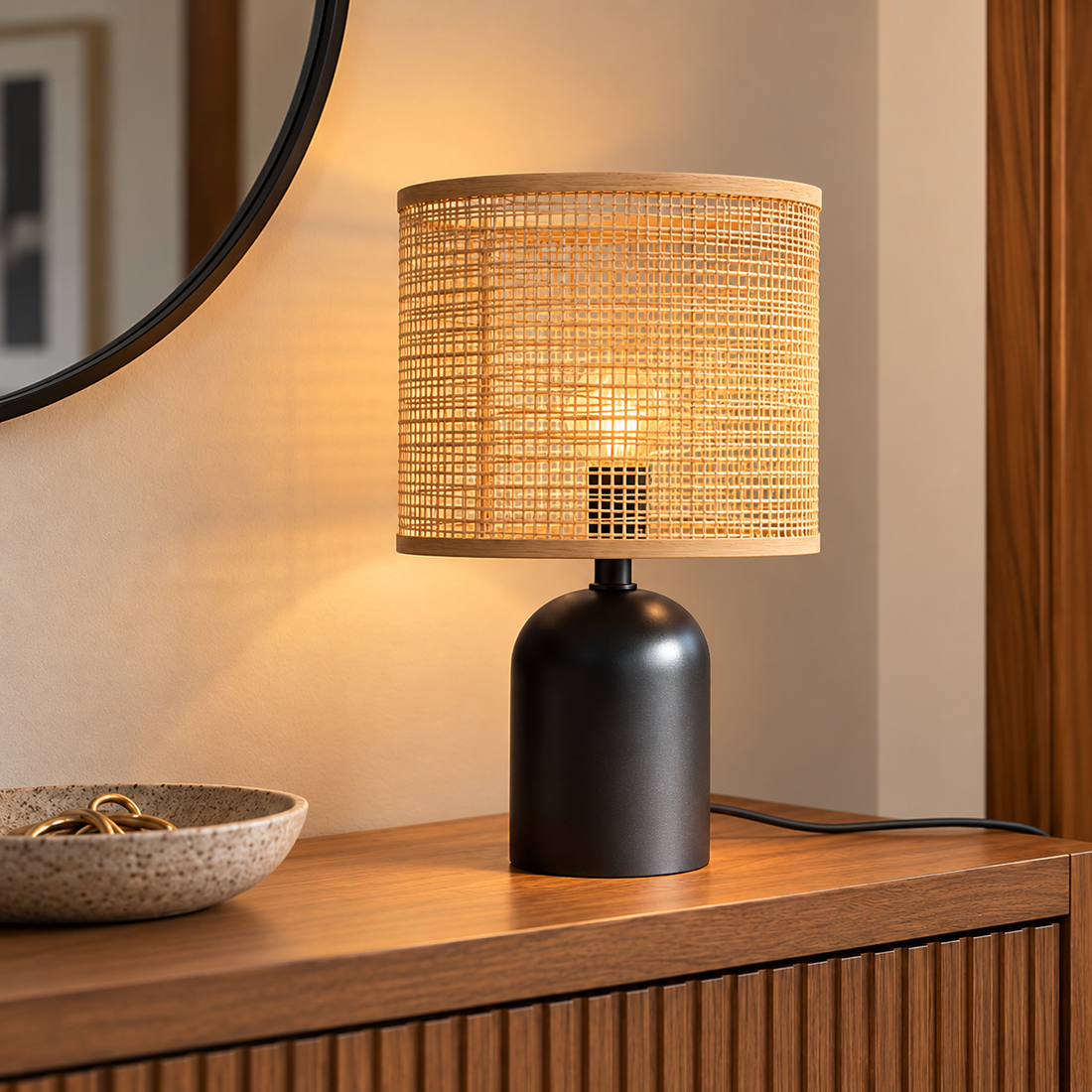 Lámpara de Mesa con Pantalla de Fibra Natural