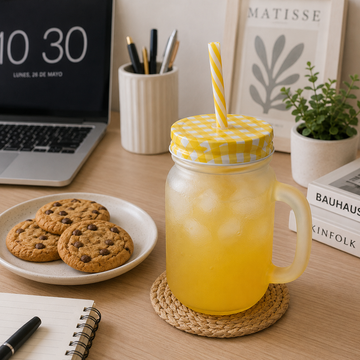 Vaso Mug de Vidrio Esmerilado con tapa y Cañita