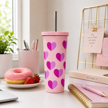 Termo Vaso con Diseño de Corazones