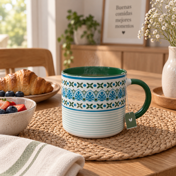 Taza de Loza con Diseño Decorativo