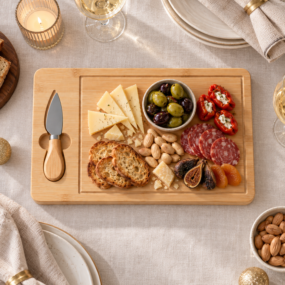 Tabla para Aperitivos de Bambú con Cuchillo