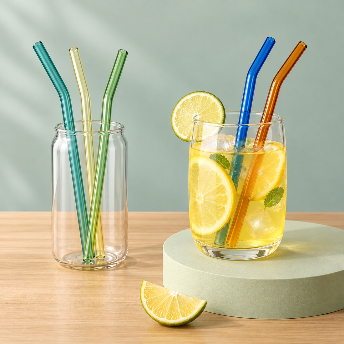 Set de 5 Sorbetes de Vidrio + Cepillo Limpiador