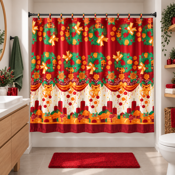 Cortina de Baño Navideña con 10 Aros
