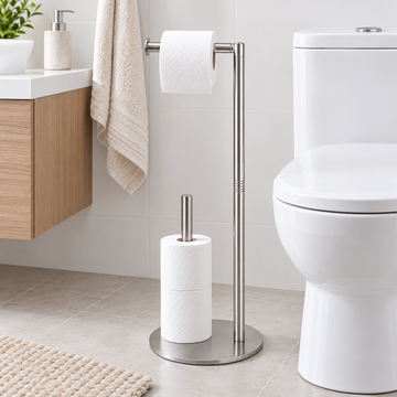 Portarrollos de Baño de Pie Multifuncional Plateado