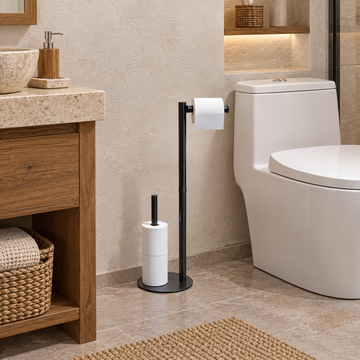 Portarrollos de Baño de Pie Multifuncional Negro