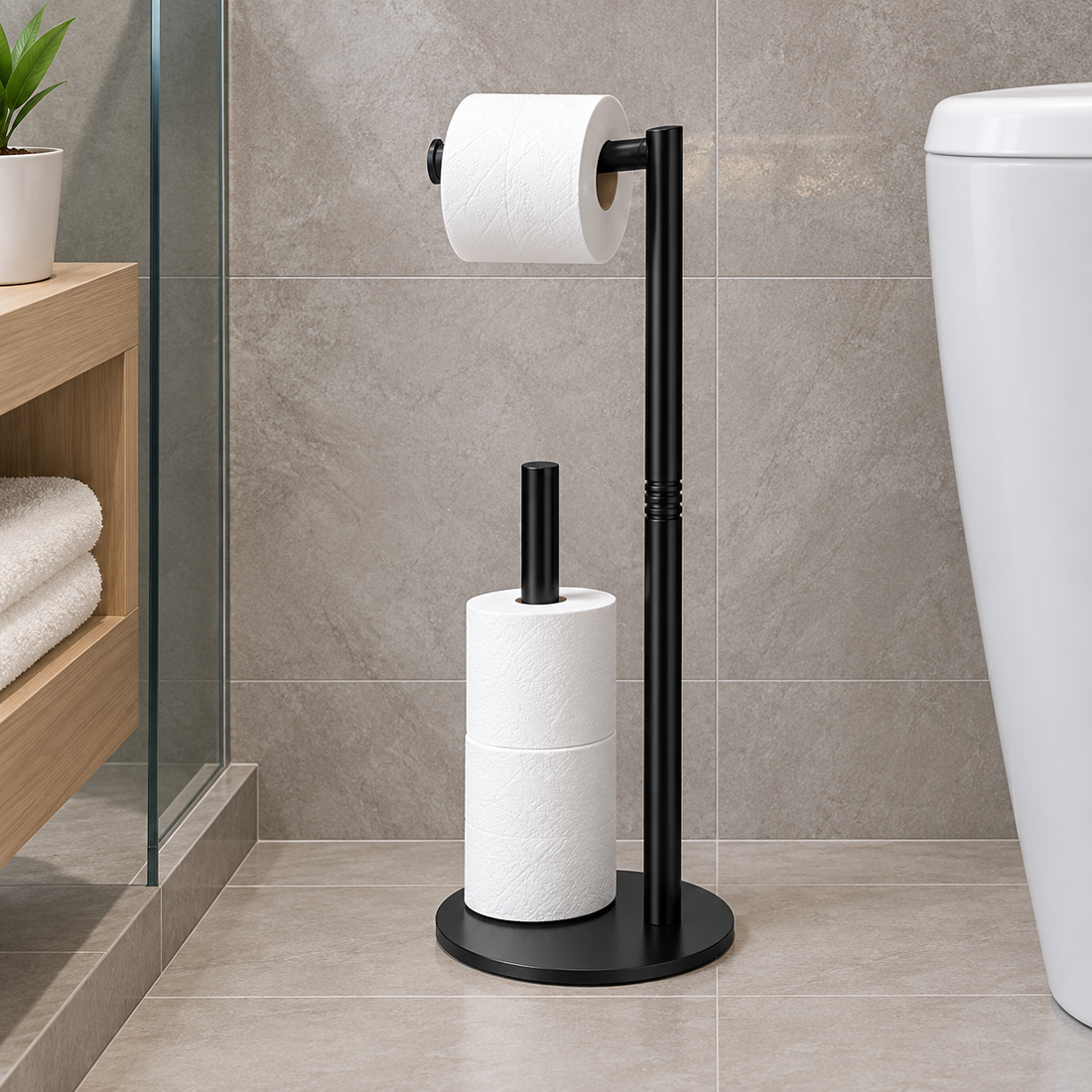 Portarrollos de Baño de Pie Multifuncional Negro