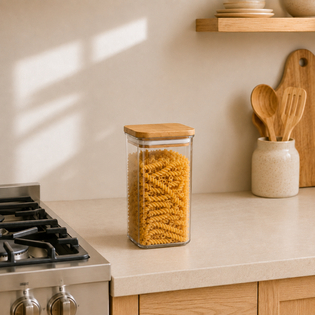 Contenedor Hermético de Vidrio con Tapa de Bambú 670 ml