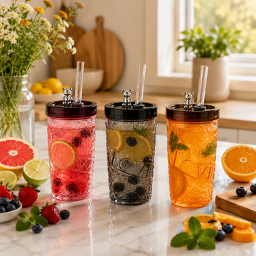 Vaso LOVE con sorbete de vidrio