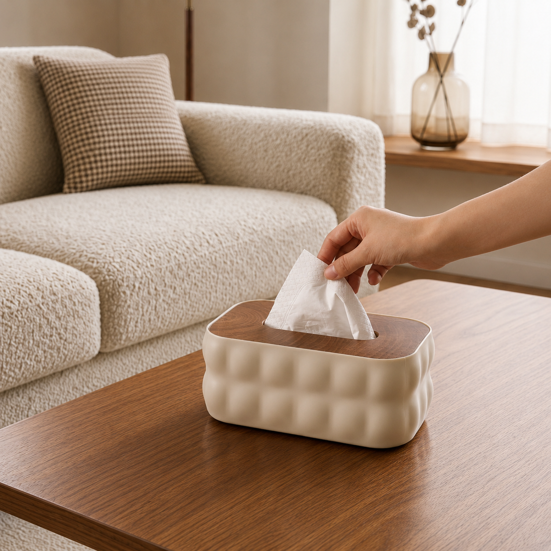 Dispensador de Pañuelos con Tapa Efecto Madera