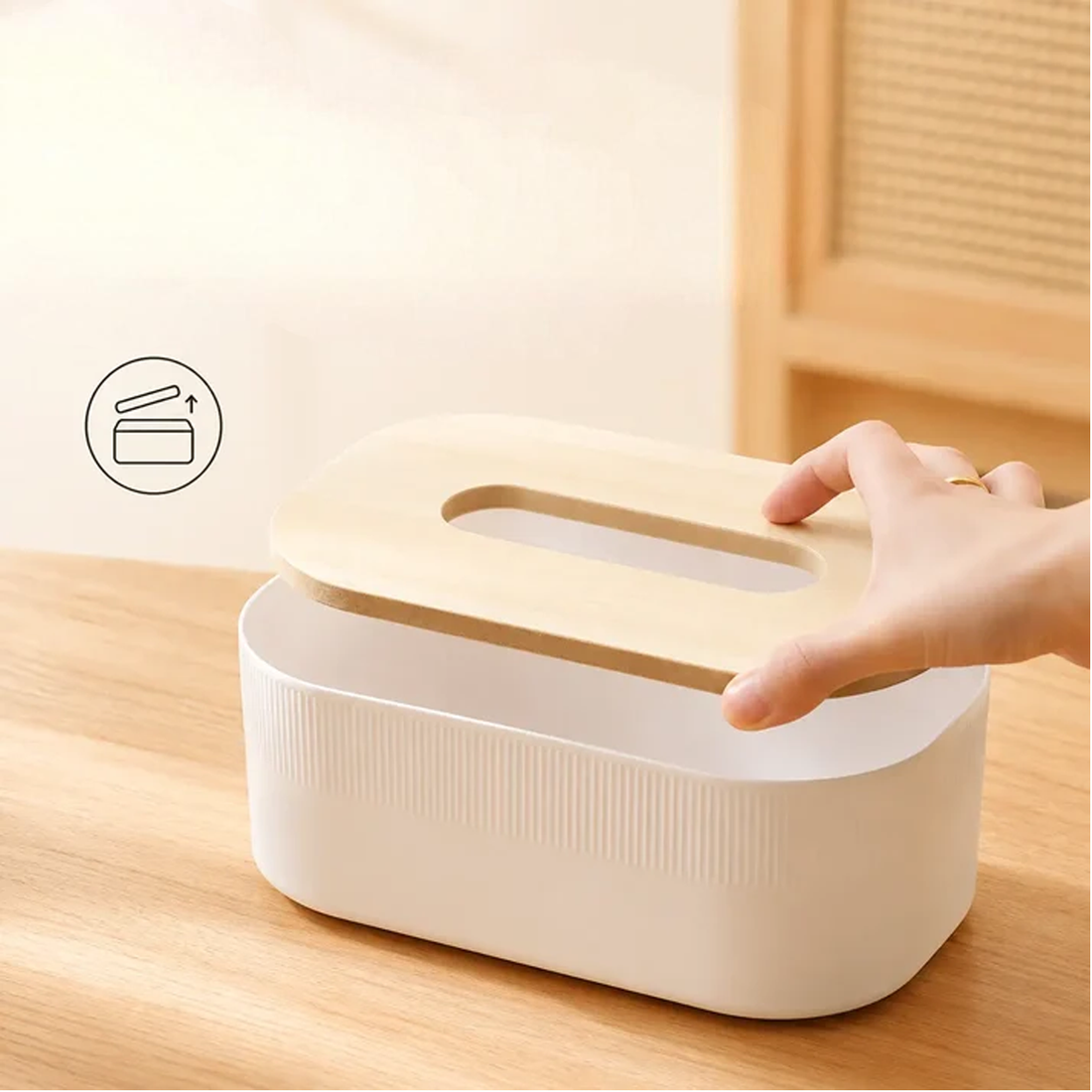 Caja de Pañuelos de Diseño Nórdico con Acabado de Madera Clara