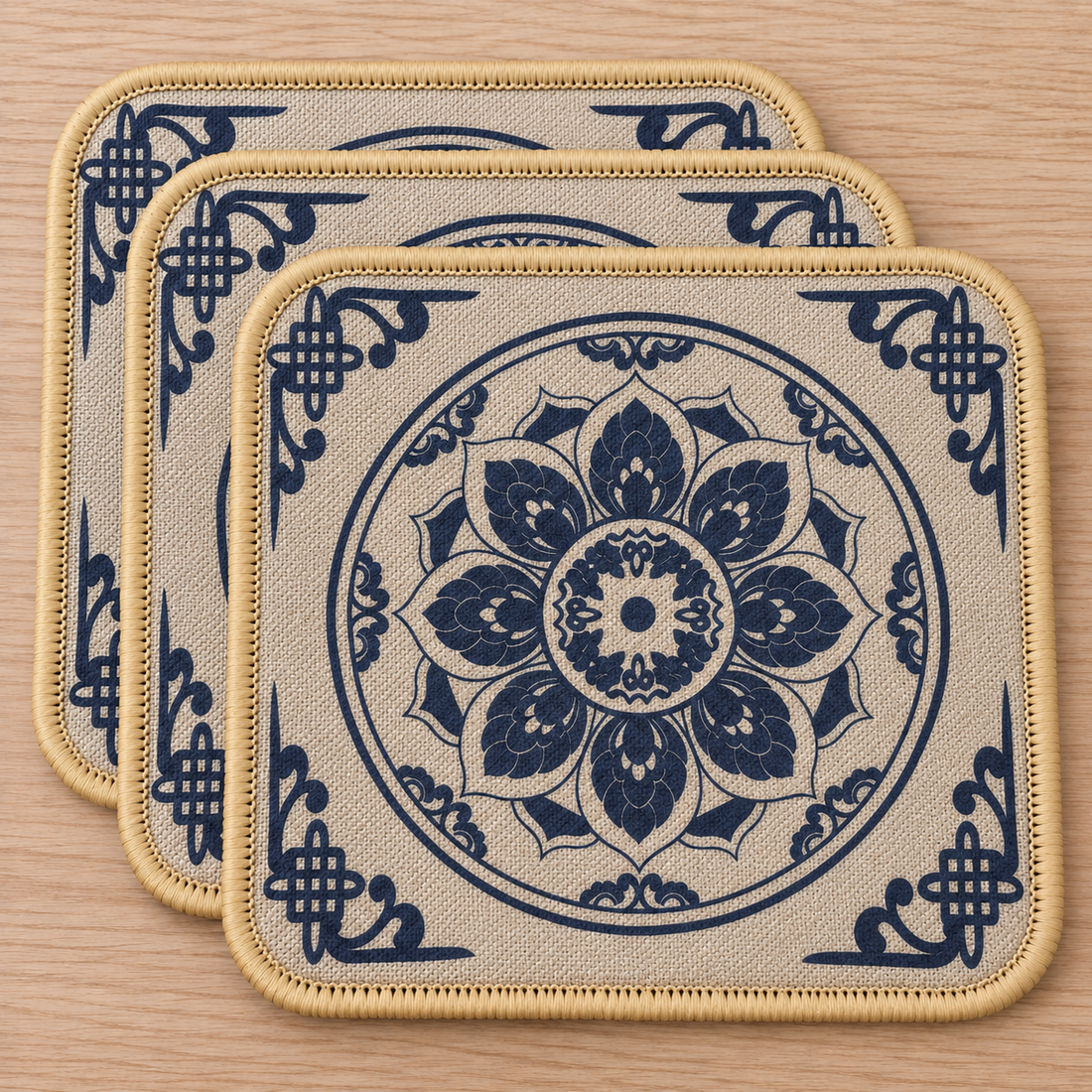 Set x3 Individuales Mandala Azul Imperial Cuadrado