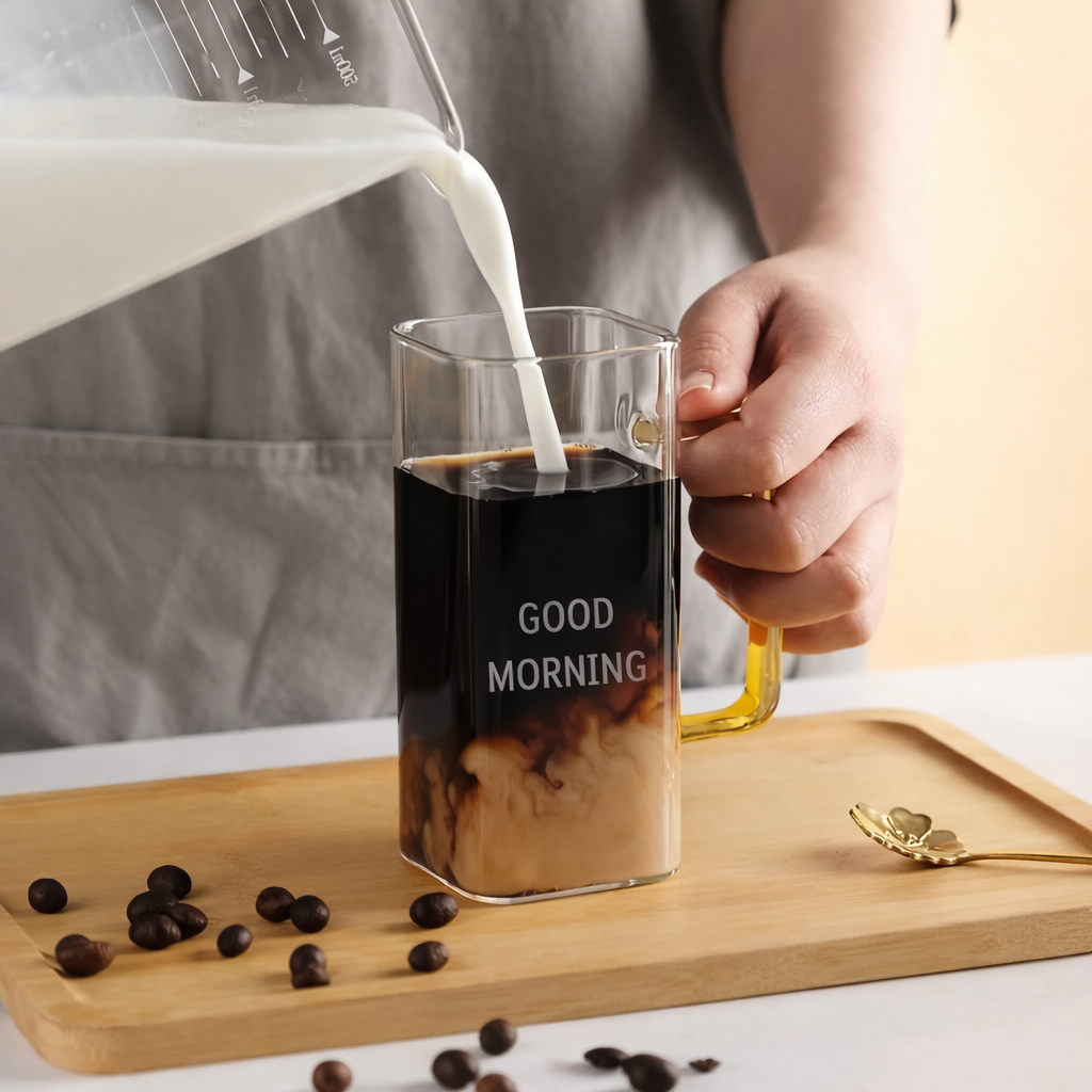 Taza de vidrio con tapa de Bambú y Sorbete