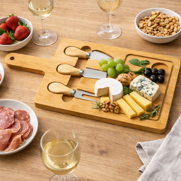 Tabla de Quesos de Bambú con Utensilios