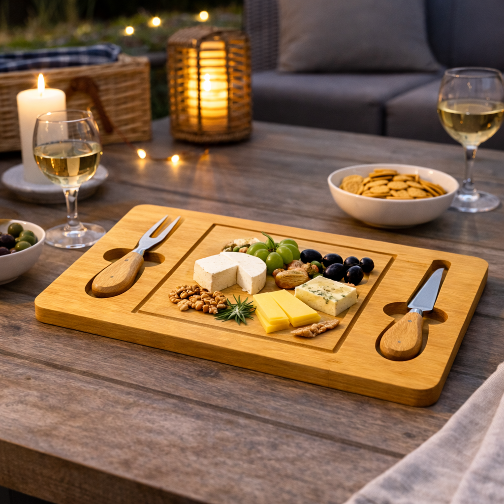 Tabla Aperitivo de Bambú con Utensilios