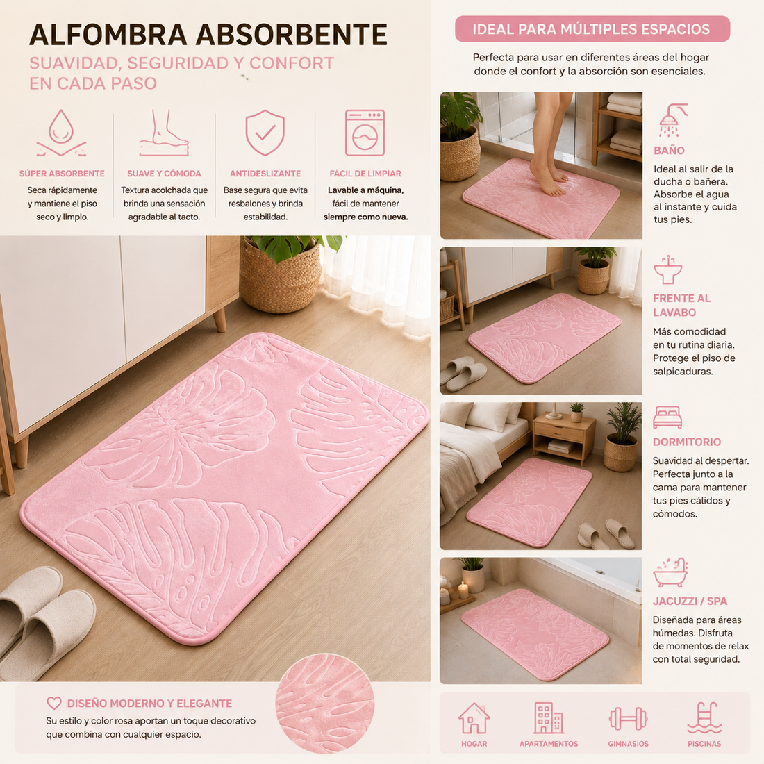Alfombra Absorbente con Diseño de Hojas