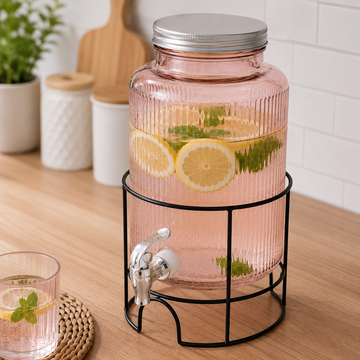Dispensador de Bebidas de Vidrio con Base Metálica 5.5L