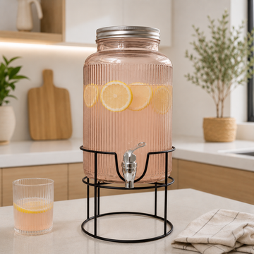 Dispensador de Bebidas de Vidrio con Base Metálica 8L