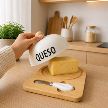 Quesera con Base de Bambú y Cuchillo