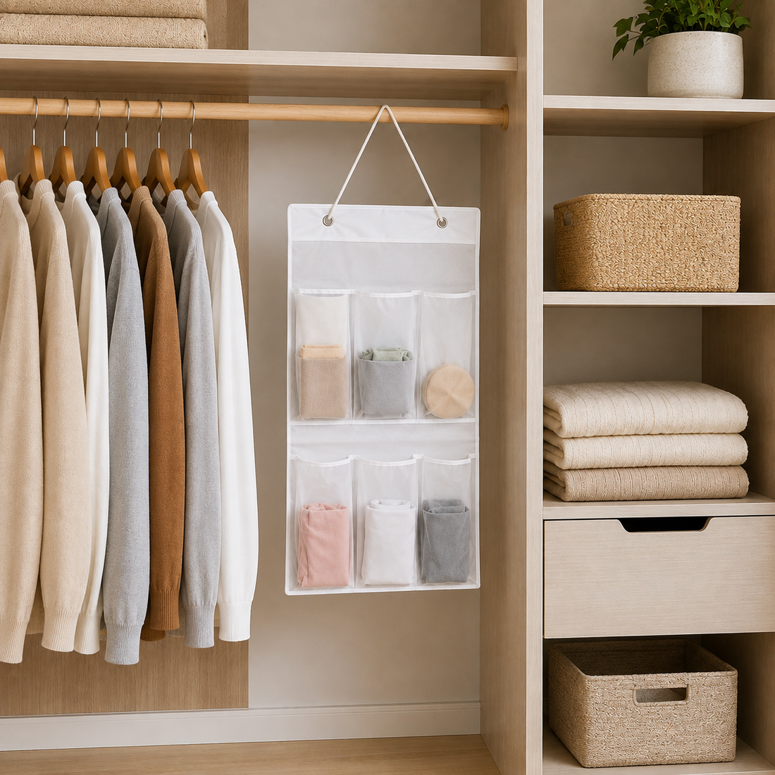 Organizador Colgante de Ropa con 6 Bolsillos