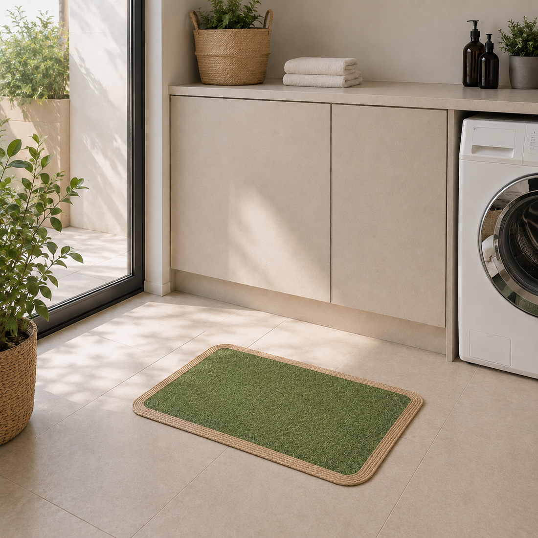 Alfombra Rectangular de Yute Natural con Pasto Sintético