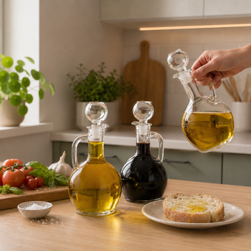 Aceitera / Vinagrera de Vidrio con Asa y Tapón