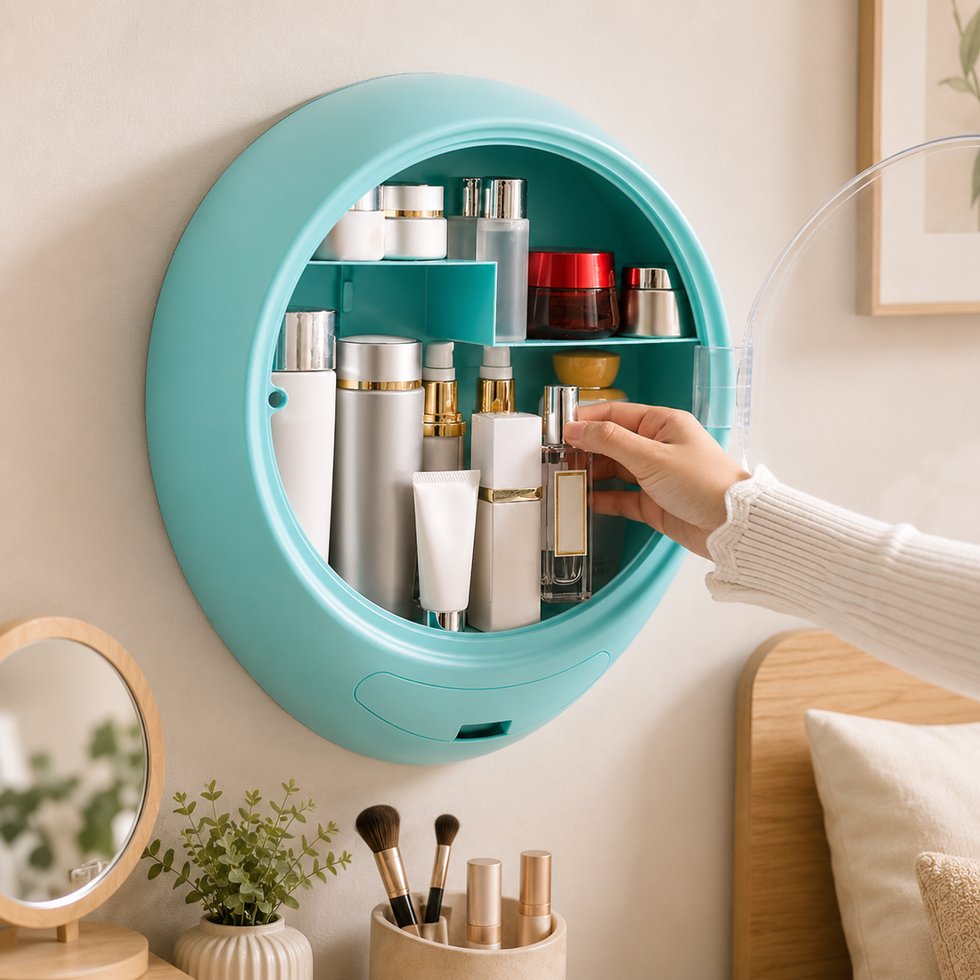 Organizador de Cosméticos Redondo con Tapa