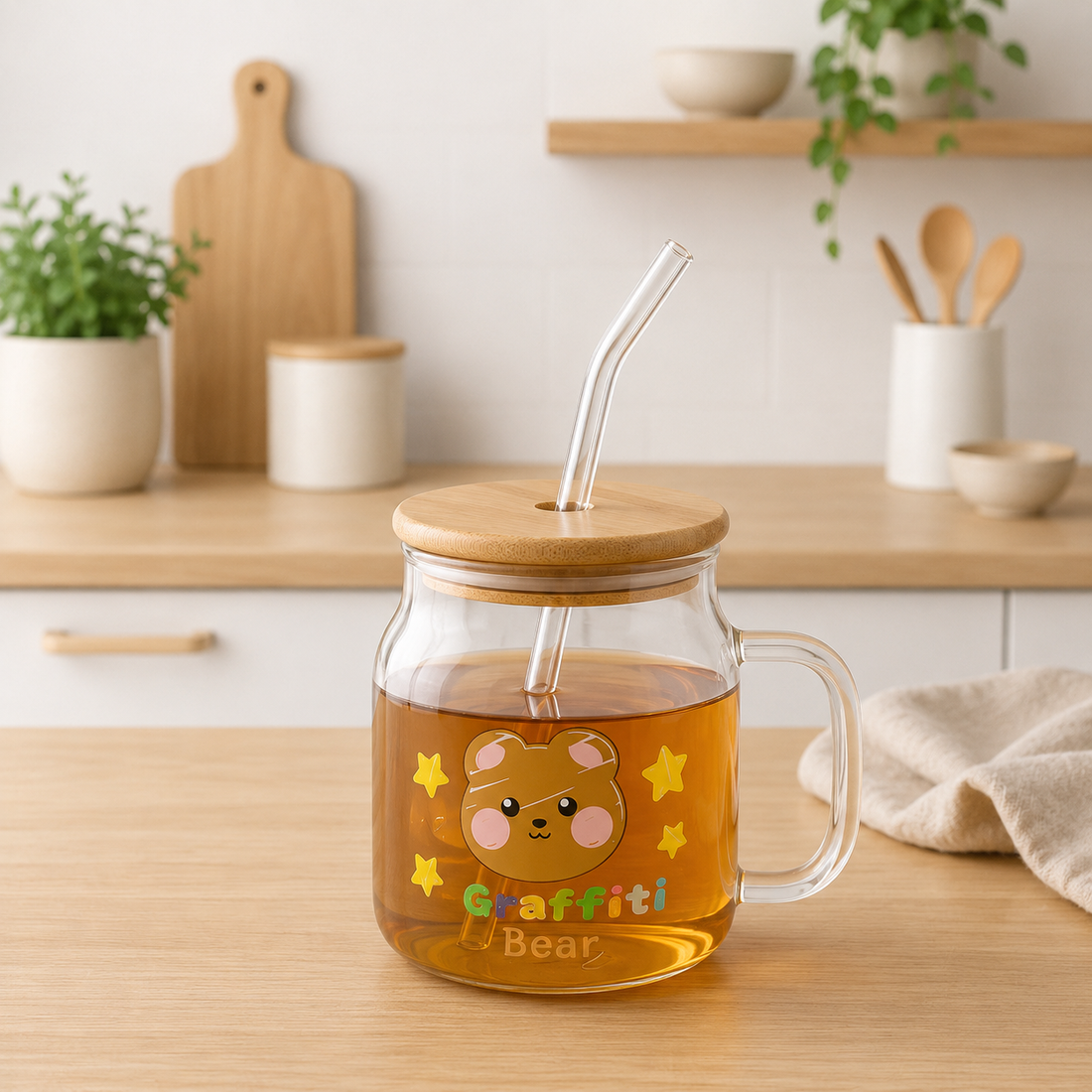 Taza con tapa de bambú infantil